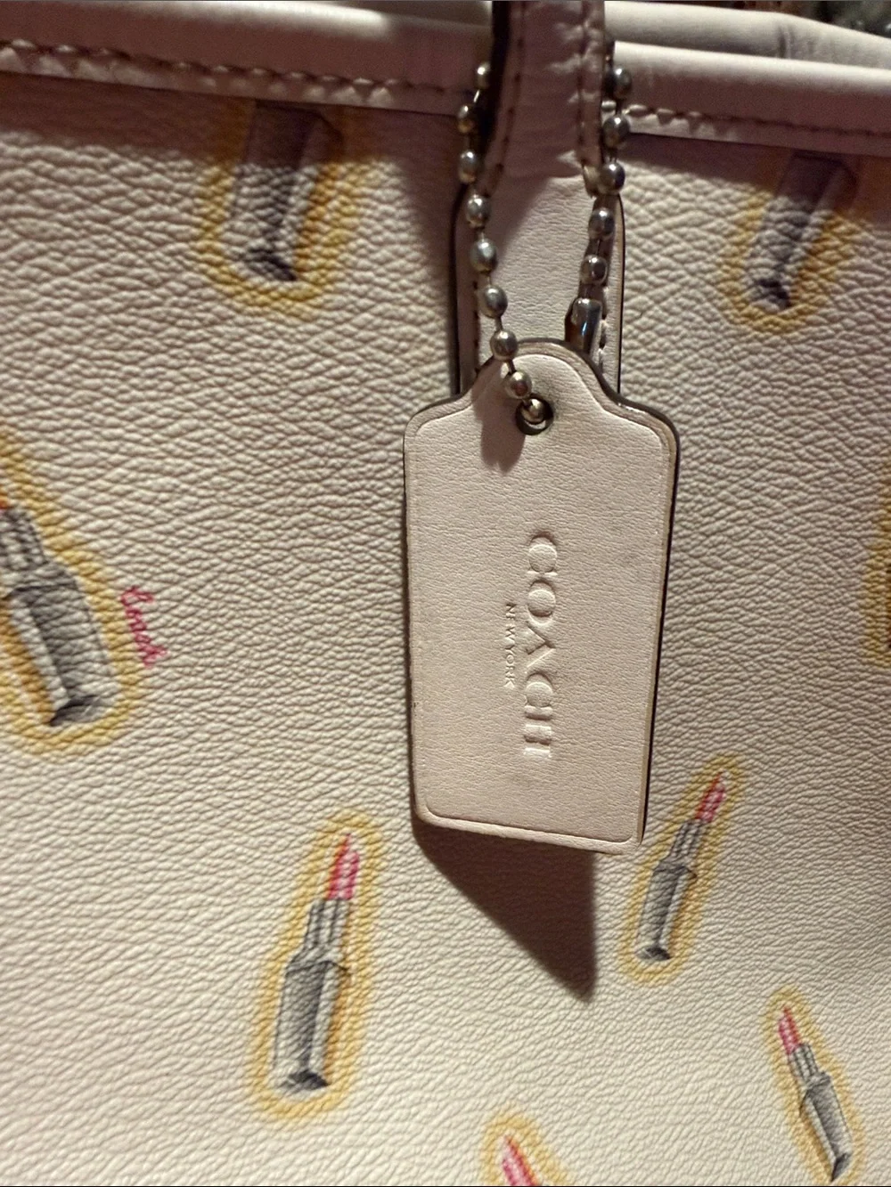 Coach Cream Tote with Lipstick Print